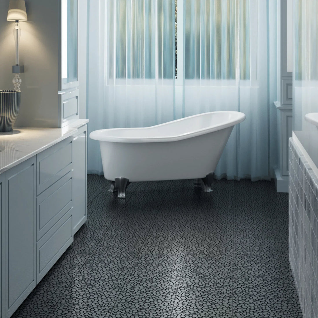 12-Pack of 12" x 12" Black Interlocking Deck Tiles, Plastic Waterproof Outdoor Flooring, All-Weather Anti-Slip for Bathroom, Shower, Balcony, Porch, with Strong Weight Capacity Up to 440 lbs, Pebble Stone Pattern