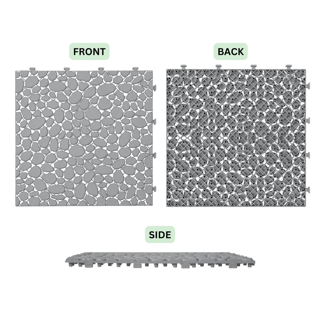 12" x 12" Gray Interlocking Deck Tiles ‚Äì Waterproof, All-Weather, Anti-Slip Plastic Flooring for Outdoor, Bathroom, Balcony & Porch ‚Äì Pebble Stone Pattern, 440 lbs Capacity (Pack of 60)