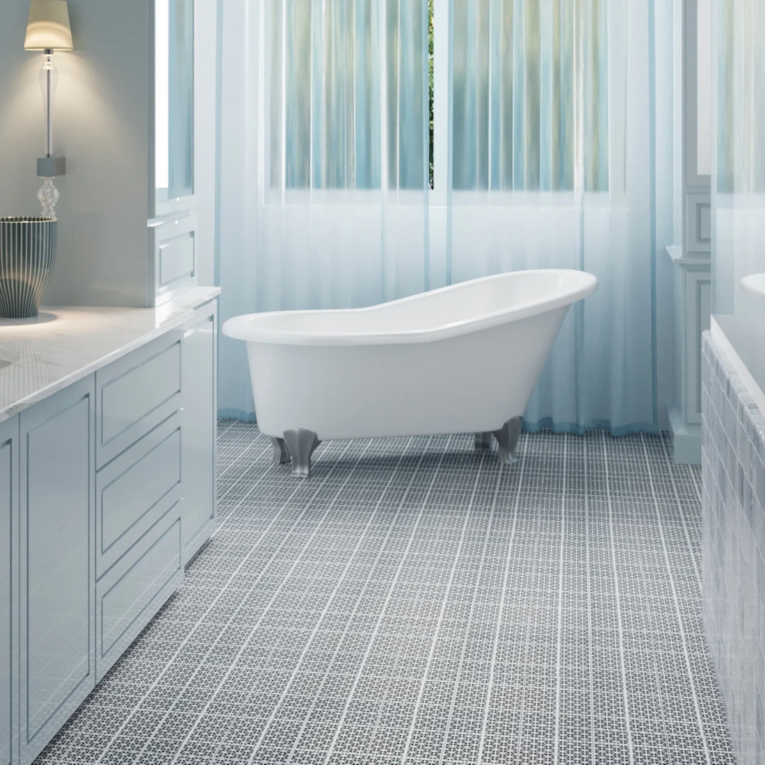 12" x 12" Gray Interlocking Deck Tiles ‚Äì Waterproof, All-Weather, Anti-Slip Plastic Tiles for Bathroom, Shower, Balcony, and Porch ‚Äì Heavy-Duty with 6,613 lbs Weight Capacity, Rosette Pattern (Pack of 12)