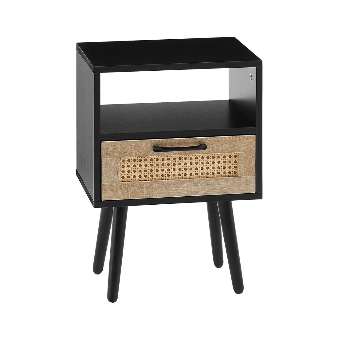 15.75" Rattan End Table with Drawer & Solid Wood Legs ‚Äì Modern Nightstand & Side Table for Living Room or Bedroom
