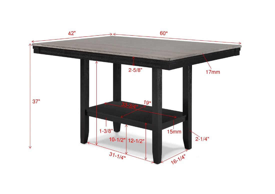 1pc Contemporary Light Gray Counter Height Dining Table with Black Base, Rectangular Wooden Design