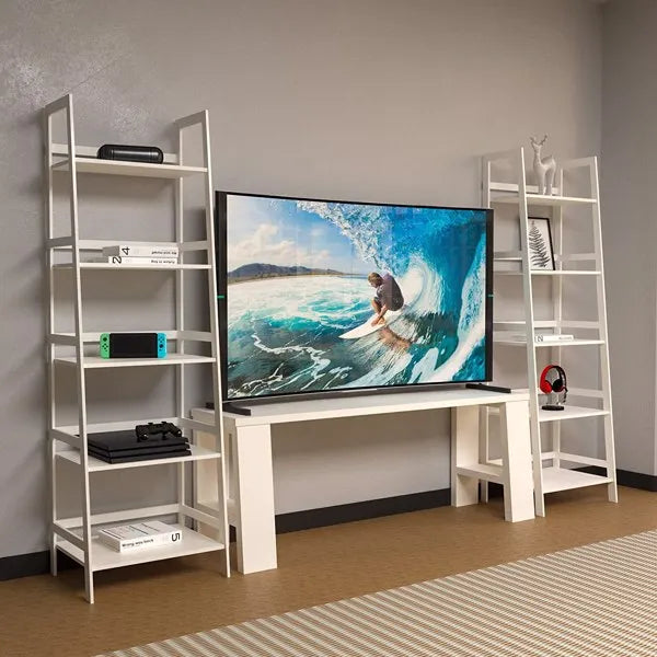WTZ 5-Tier Bamboo Ladder Bookshelf ‚Äì Modern Open Bookcase for Bedroom, Living Room, and Office (White, BC-238)