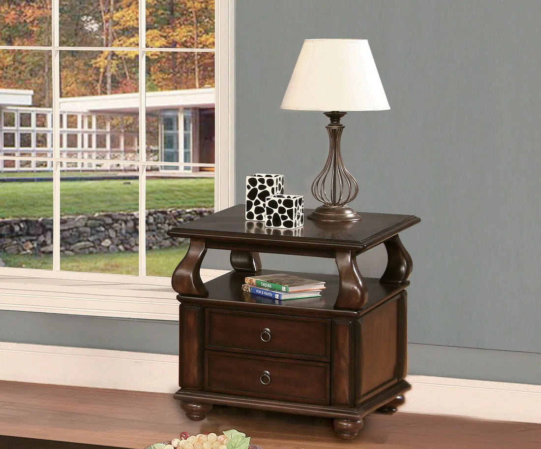 Walnut End Table with 2 Drawers