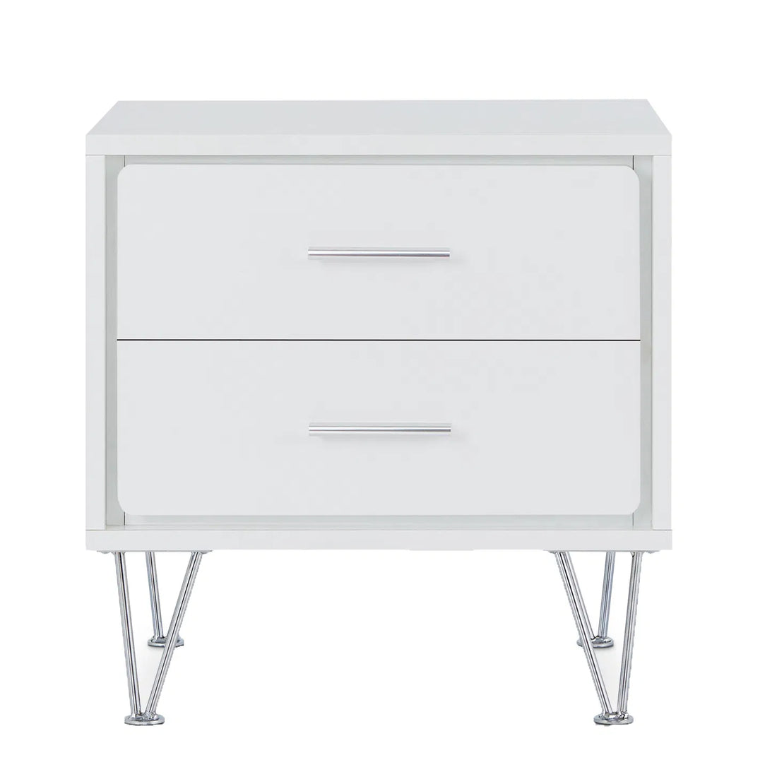 White 2-Drawer Accent Table with Modern Hairpin Legs