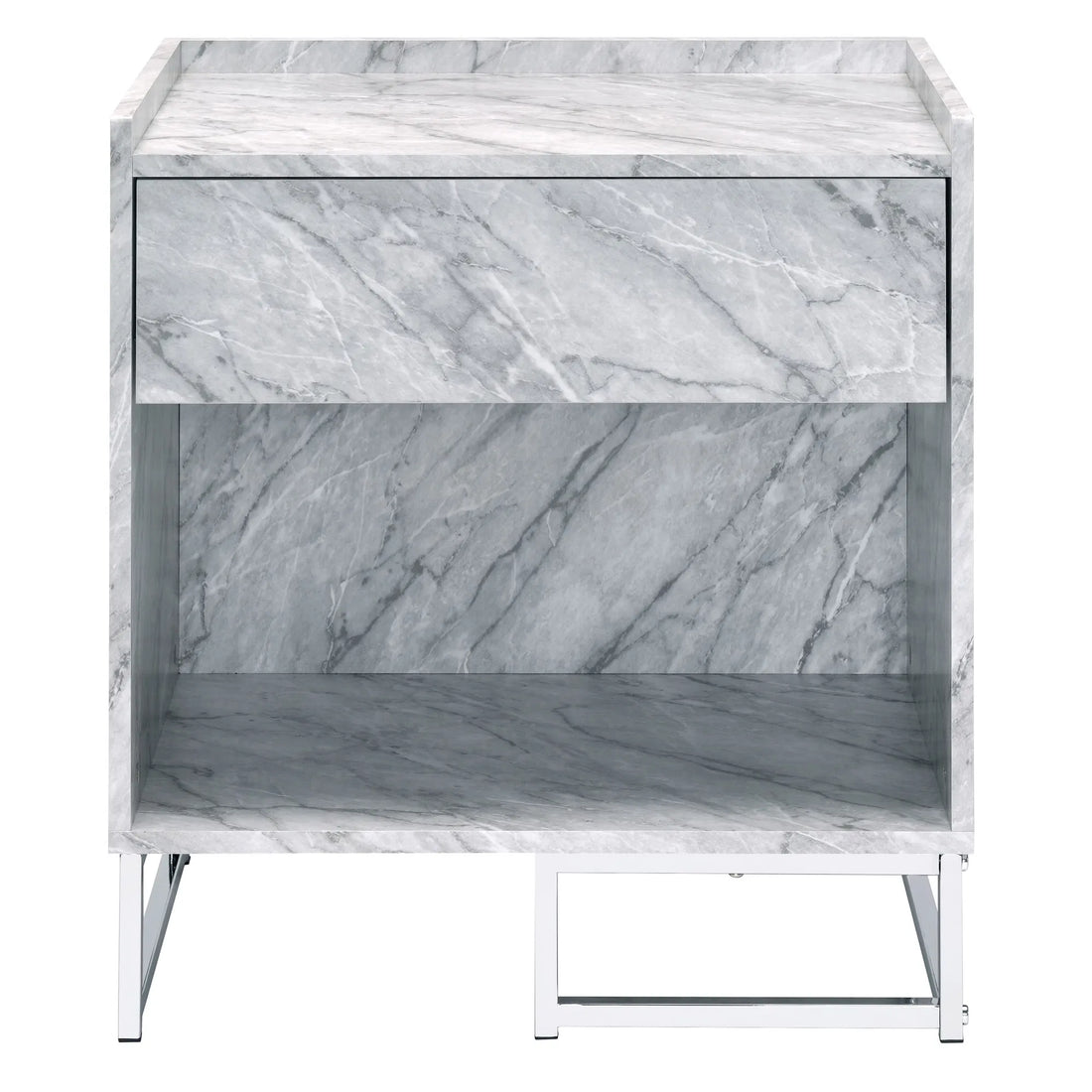 White Faux Marble Accent Table with Chrome Base