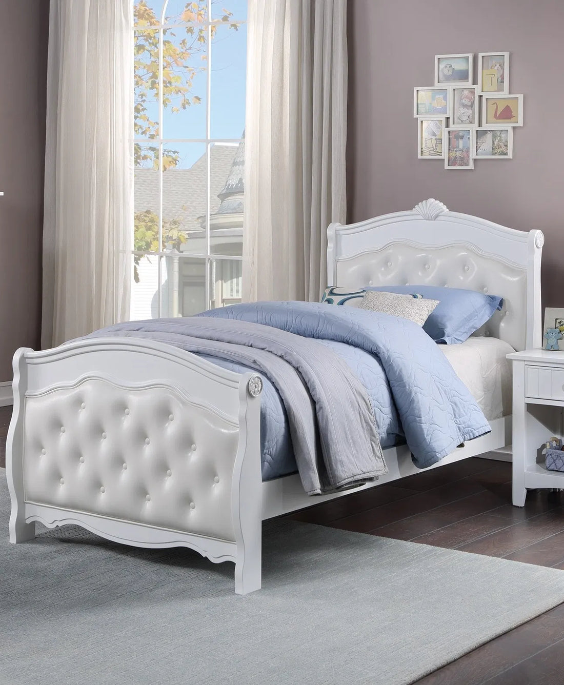 White Twin Size Bed ‚Äì Youth Bedroom Furniture with Faux Leather Headboard & Footboard, Plywood Frame (1pc)