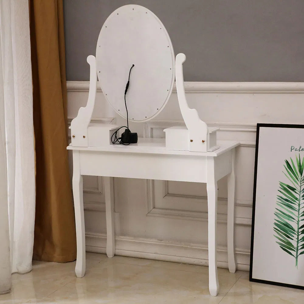 White Vanity Table Set with Lighted Mirror ‚Äì Makeup Dressing Table with 10 Dimmable LED Lights, Touch Switch, 5 Drawers, Removable Organizer & Cushioned Stool