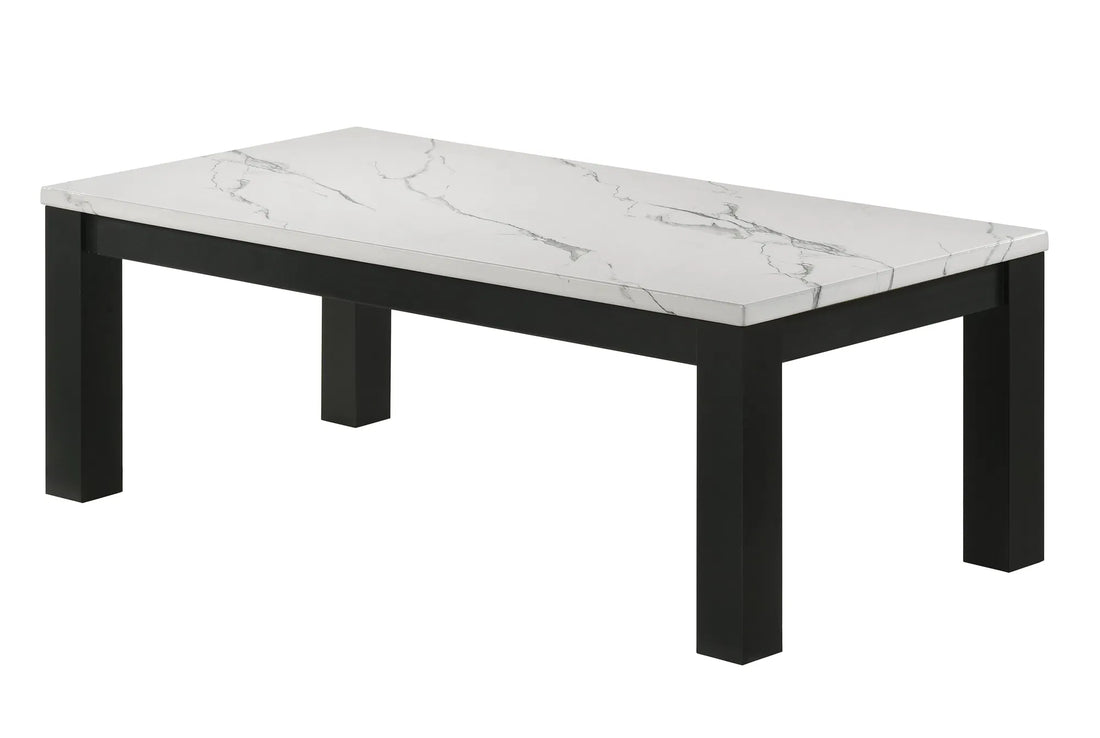 White and Black 3-Piece Living Room Table Set with Faux Marble Top - Cocktail Table and Two Matching End Tables