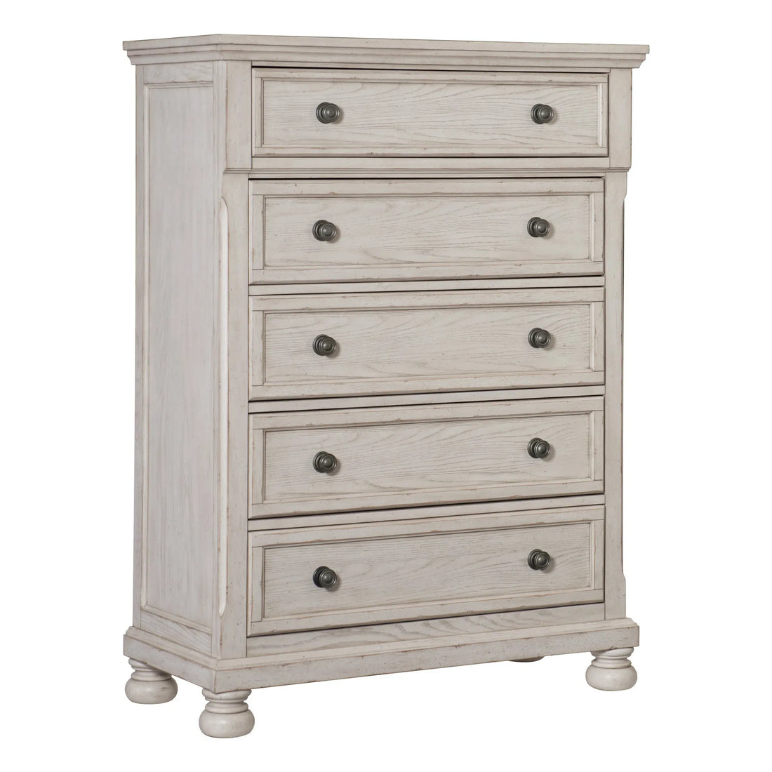 Wire-Brushed White 1pc Chest of Drawers with Ball Bearing Glides - Transitional Bedroom Furniture
