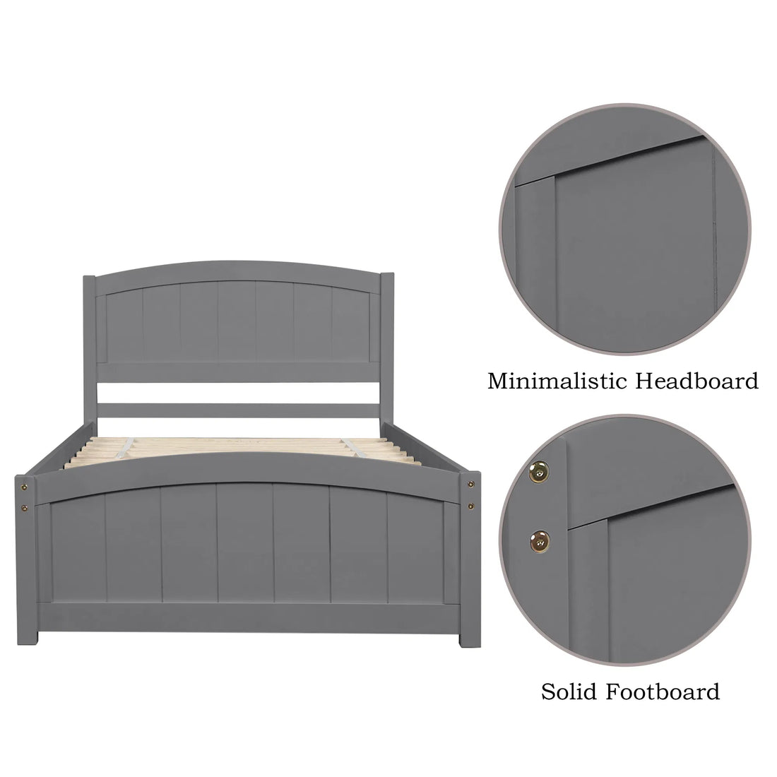 Wood Platform Bed with Headboard, Footboard, and Sturdy Wood Slat Support