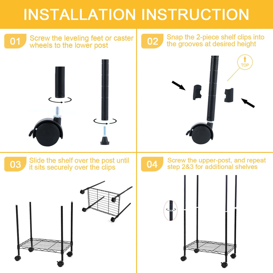 YSSOA Heavy-Duty 6-Tier Wire Shelving Unit with Wheels & Hanging Hooks, Adjustable Storage Rack, 17" D √ó 11" W √ó 63" H, Black